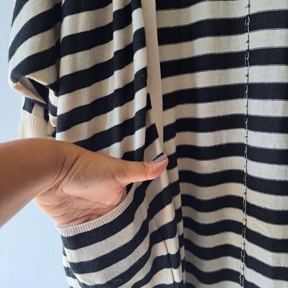 Knit Wear Striped XS Women Soft Cardigan  Open Front 3/4 Sleeve Pockets - Picture 6 of 7